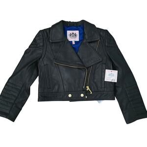 Juicy Couture Lamb Leather Motorcycle Jacket Girls 4/5 Black Biker Y2K Winter